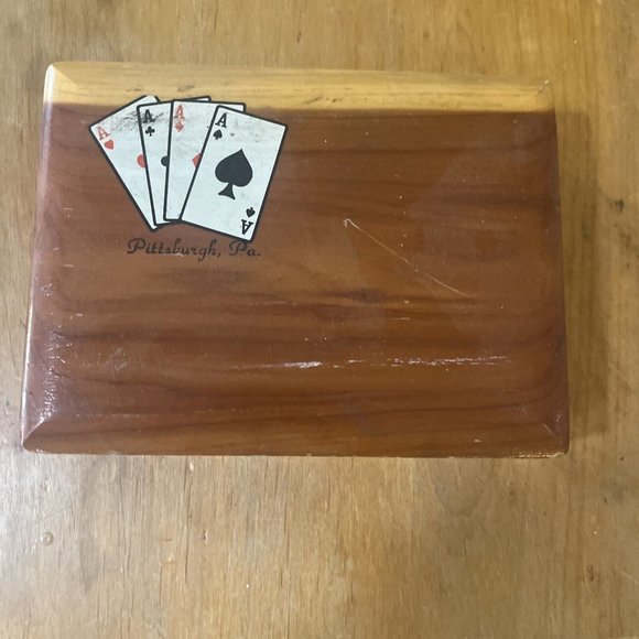 Vintage Wooden Box With 2 Decks Of Cards Pittsburg, PA - Picture 1 of 7